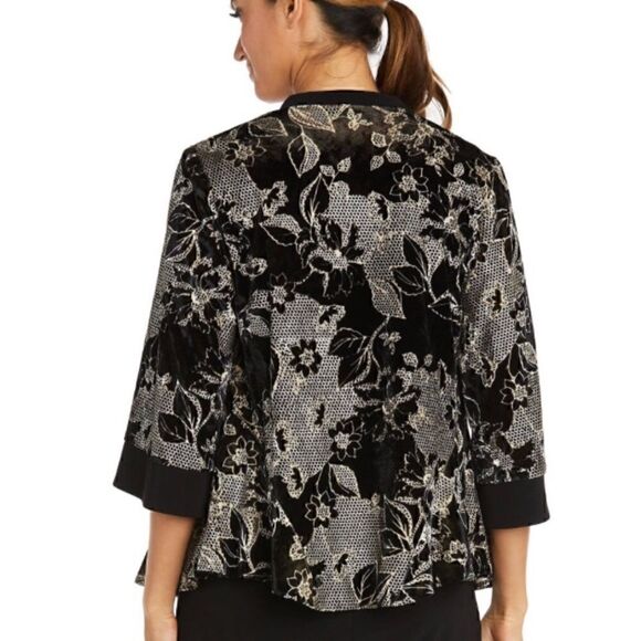 R&M Richards Womens Black-Ivory 1 PC Cocktail Party jacket Petites size 10, New - Picture 5 of 11